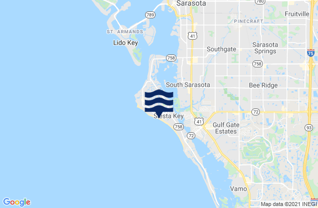 Mapa da tábua de marés em Siesta Key Beach, United States
