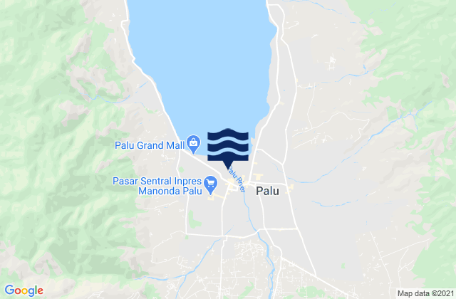 Mapa da tábua de marés em Sigi Biromaru, Indonesia