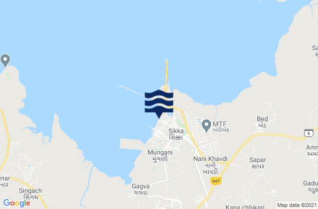 Mapa da tábua de marés em Sikka, India
