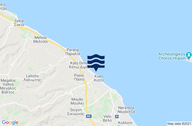 Mapa da tábua de marés em Sikyón, Greece