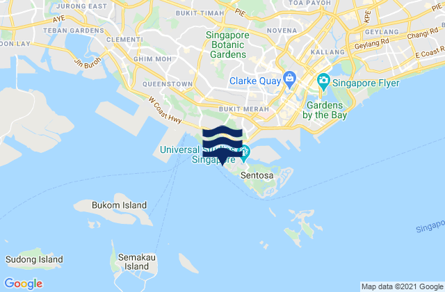 Mapa da tábua de marés em Siloso Beach, Singapore