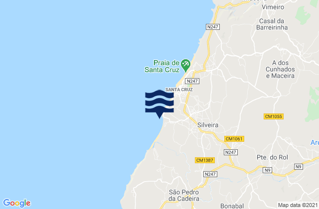 Mapa da tábua de marés em Silveira, Portugal