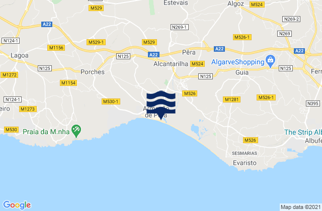 Mapa da tábua de marés em Silves, Portugal