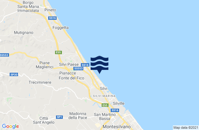 Mapa da tábua de marés em Silvi, Italy