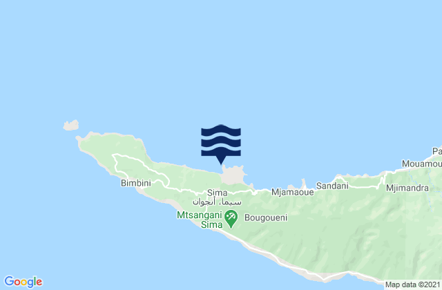 Mapa da tábua de marés em Sima, Comoros