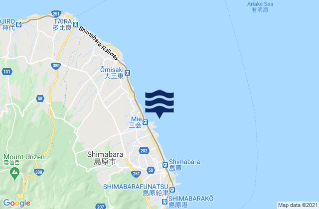 Mapa da tábua de marés em Simabara-Sinkoo, Japan