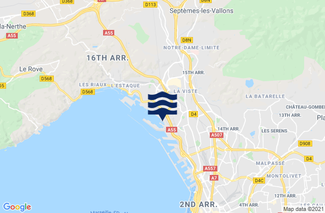 Mapa da tábua de marés em Simiane-Collongue, France