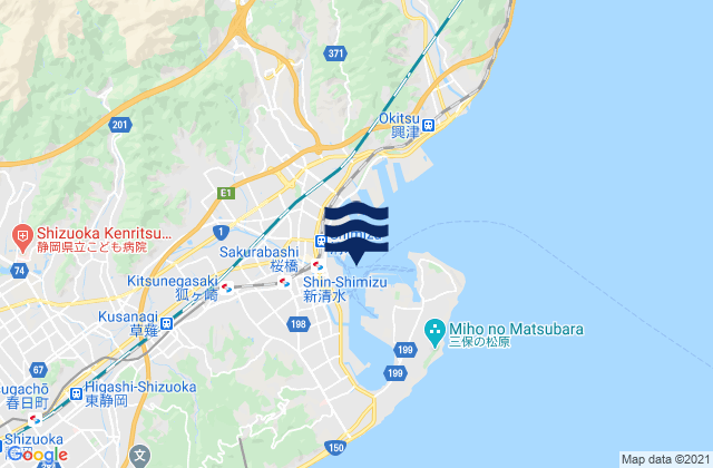 Mapa da tábua de marés em Simizu, Japan
