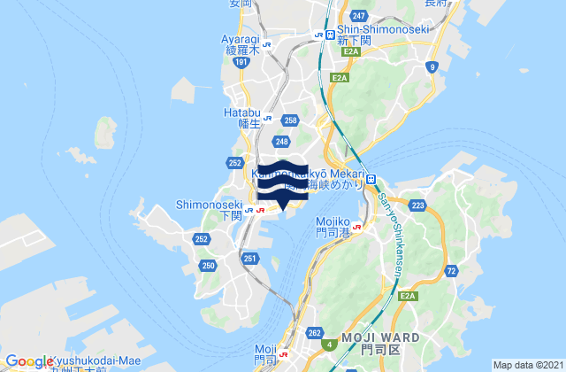 Mapa da tábua de marés em Simonoseki Sanbasi, Japan