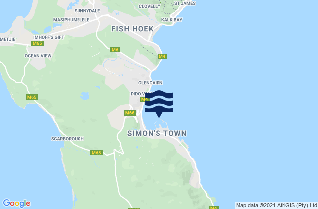 Mapa da tábua de marés em Simons Town, South Africa