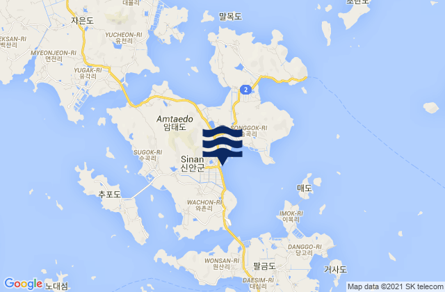Mapa da tábua de marés em Sinan-gun, South Korea