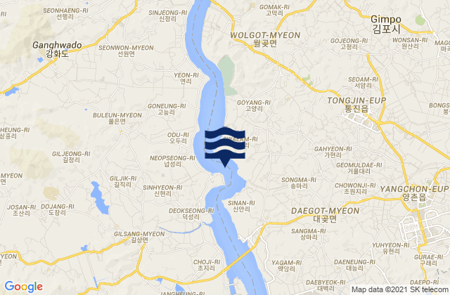Mapa da tábua de marés em Sinan-ni Yom-ha, South Korea