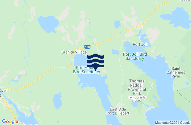 Mapa da tábua de marés em Sinclair Island, Canada