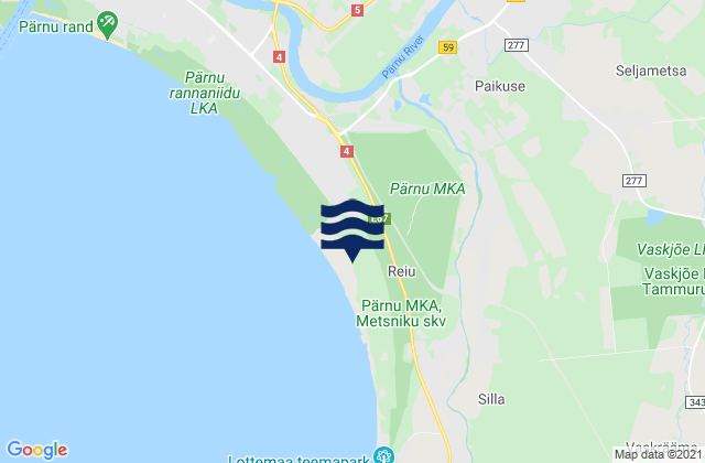 Mapa da tábua de marés em Sindi, Estonia