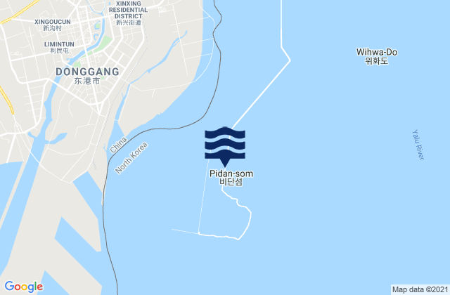 Mapa da tábua de marés em Sindo-gun, North Korea