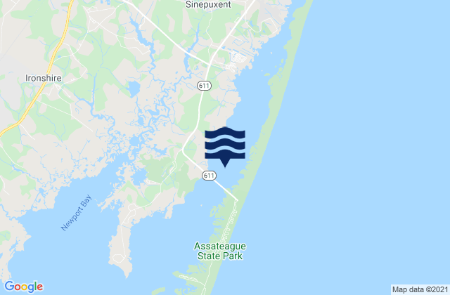 Mapa da tábua de marés em Sinepuxent Bay, United States