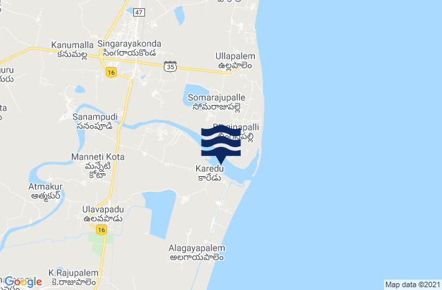 Mapa da tábua de marés em Singarāyakonda, India