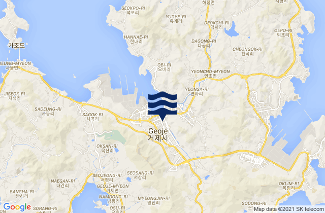 Mapa da tábua de marés em Sinhyeon, South Korea