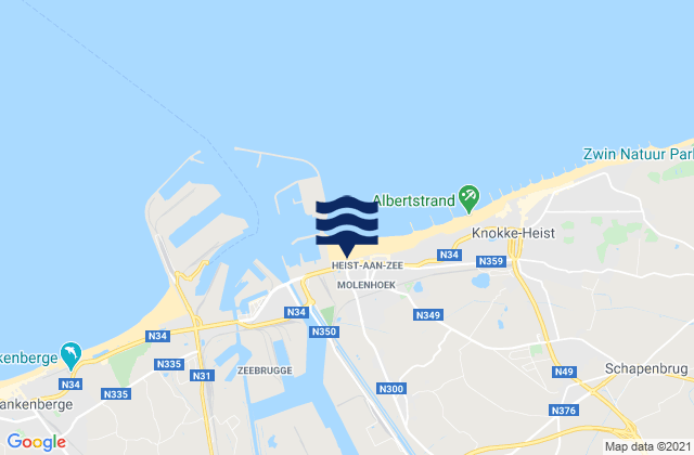 Mapa da tábua de marés em Sint-Kruis, Belgium