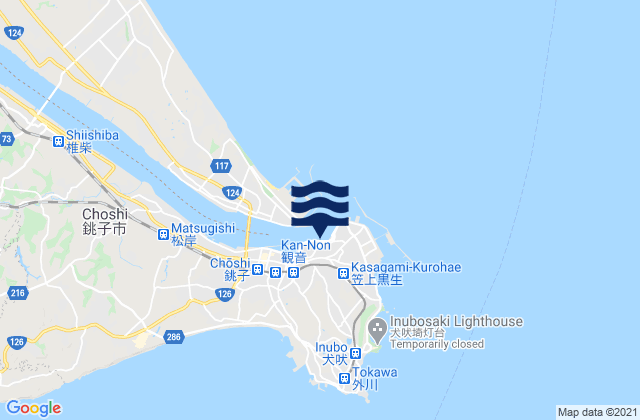 Mapa da tábua de marés em Sinti (Tyosi), Japan