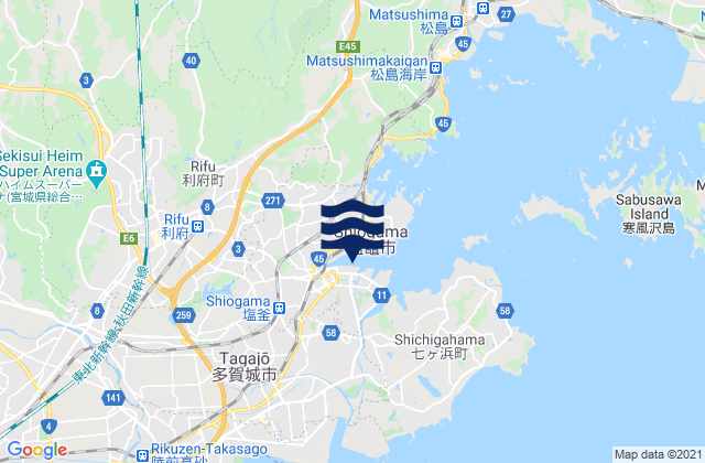 Mapa da tábua de marés em Siogama-Minatobasi, Japan