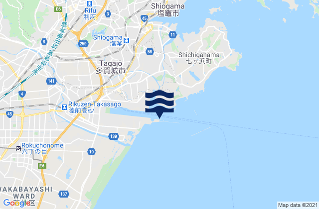 Mapa da tábua de marés em Siogama-Sendai, Japan