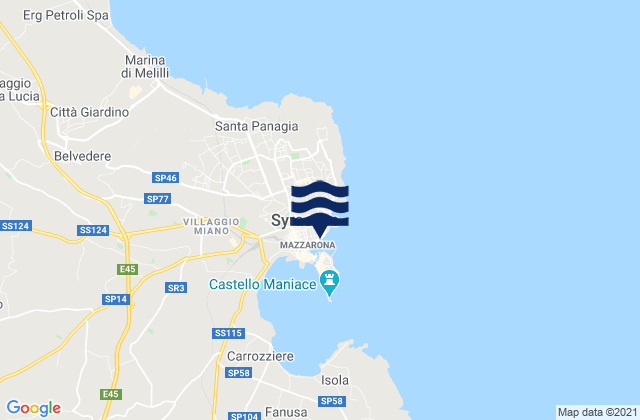Mapa da tábua de marés em Siracusa, Italy