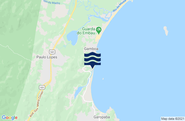 Mapa da tábua de marés em Siriu, Brazil