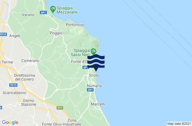 Mapa da tábua de marés em Sirolo, Italy