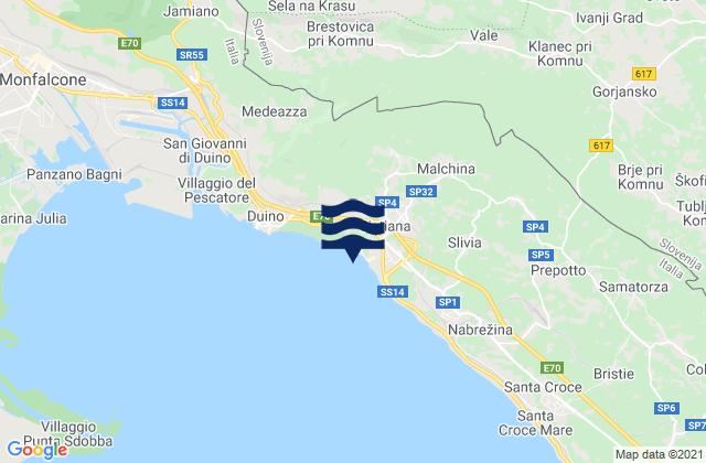 Mapa da tábua de marés em Sistiana-Visogliano, Italy
