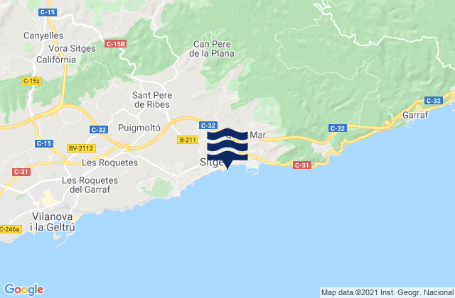 Mapa da tábua de marés em Sitges, Spain