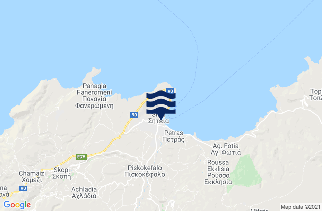 Mapa da tábua de marés em Sitia, Greece