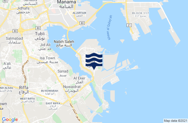 Mapa da tábua de marés em Sitrah, Bahrain