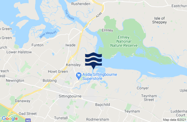 Mapa da tábua de marés em Sittingbourne, United Kingdom
