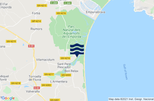 Mapa da tábua de marés em Siurana, Spain