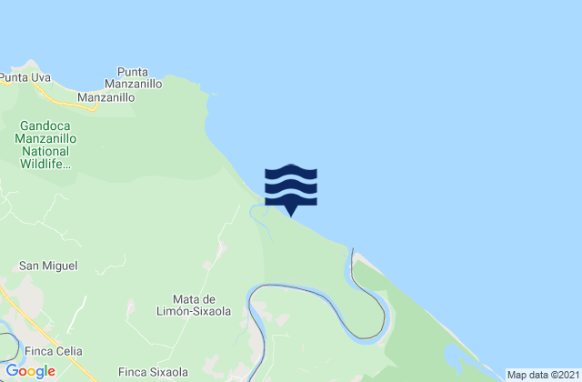 Mapa da tábua de marés em Sixaola, Costa Rica