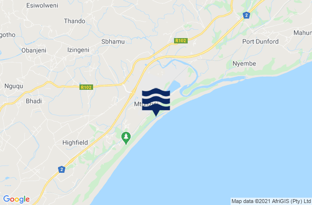 Mapa da tábua de marés em Siyayi, South Africa