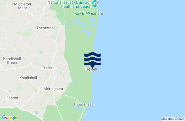 Mapa da tábua de marés em Sizewell Beach, United Kingdom