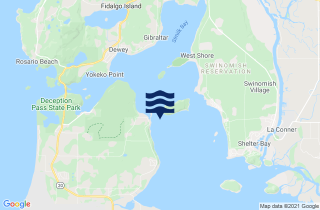 Mapa da tábua de marés em Skagit Bay channel SW of Hope Island, United States