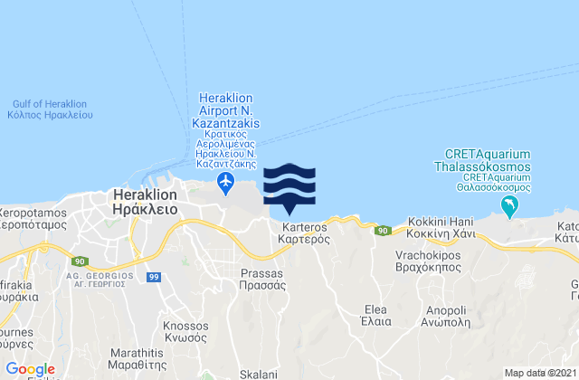 Mapa da tábua de marés em Skalánion, Greece