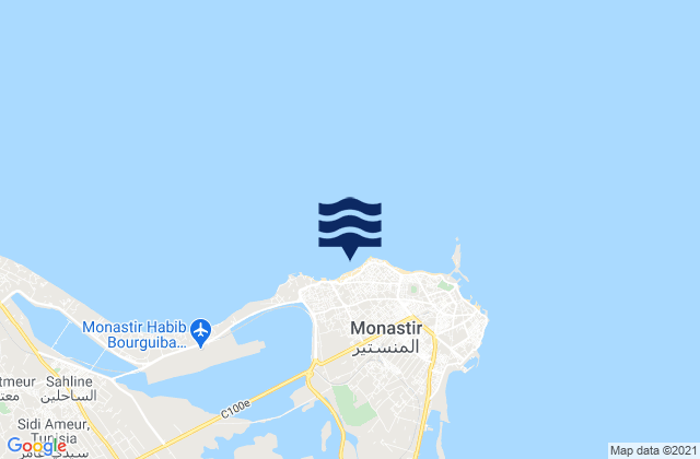 Mapa da tábua de marés em Skanes, Tunisia
