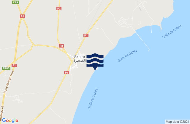 Mapa da tábua de marés em Skhira, Tunisia