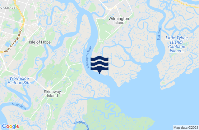 Mapa da tábua de marés em Skidaway Island N End Wilmington River, United States