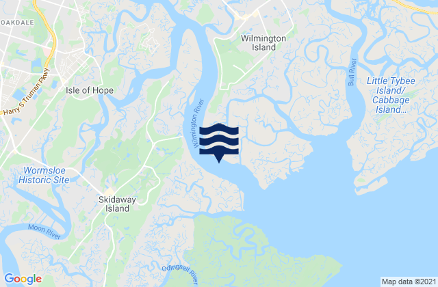 Mapa da tábua de marés em Skidaway River north entrance, United States