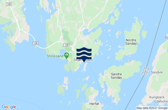 Mapa da tábua de marés em Skjærhalden, Norway