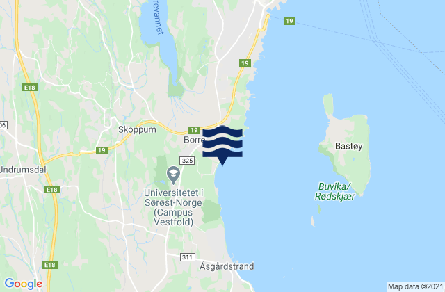 Mapa da tábua de marés em Skoppum, Norway