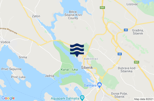 Mapa da tábua de marés em Skradin, Croatia