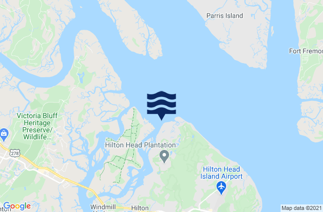 Mapa da tábua de marés em Skull Creek (North Entrance Hilton Head Island), United States