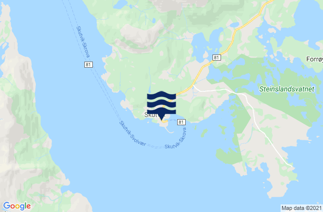 Mapa da tábua de marés em Skutvika, Norway