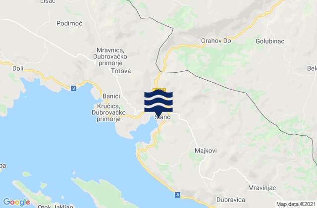 Mapa da tábua de marés em Slano, Croatia